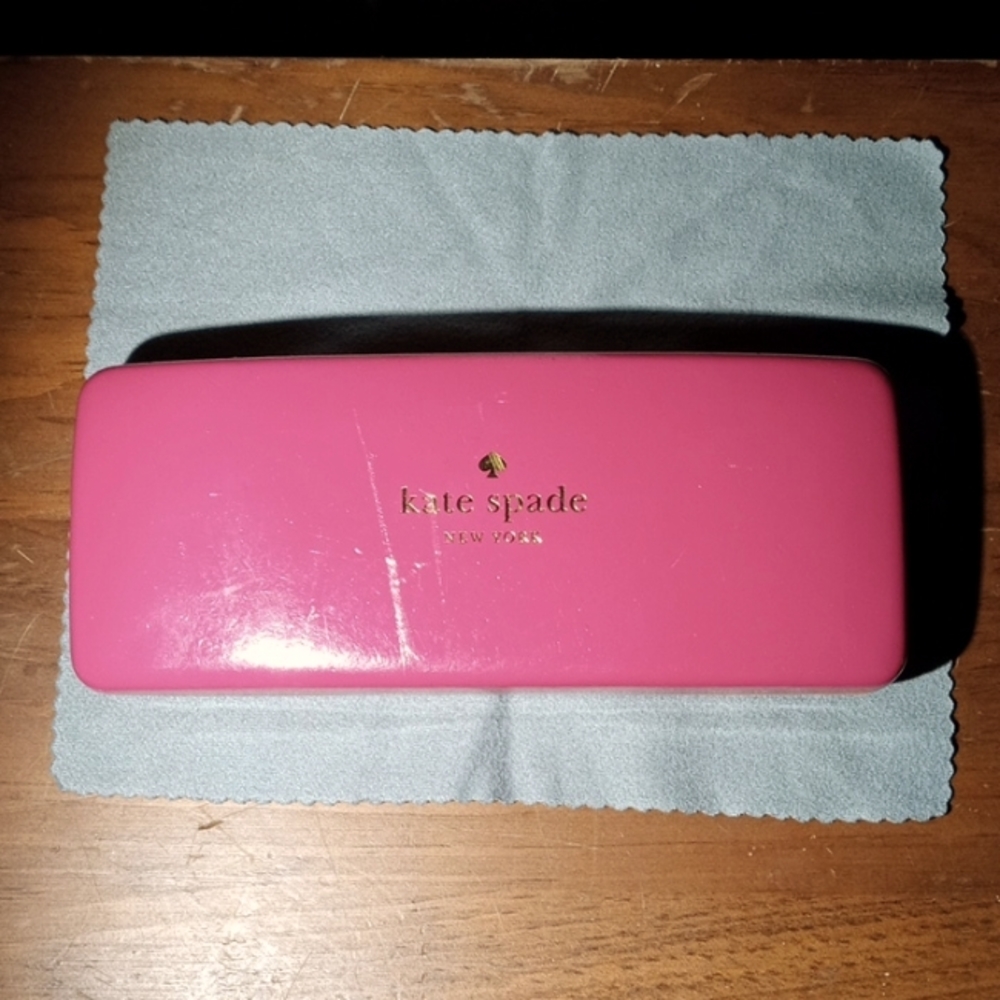 Kate Spade NY Eyeglass Case clamshell w/ cleaning cloth Pink orange